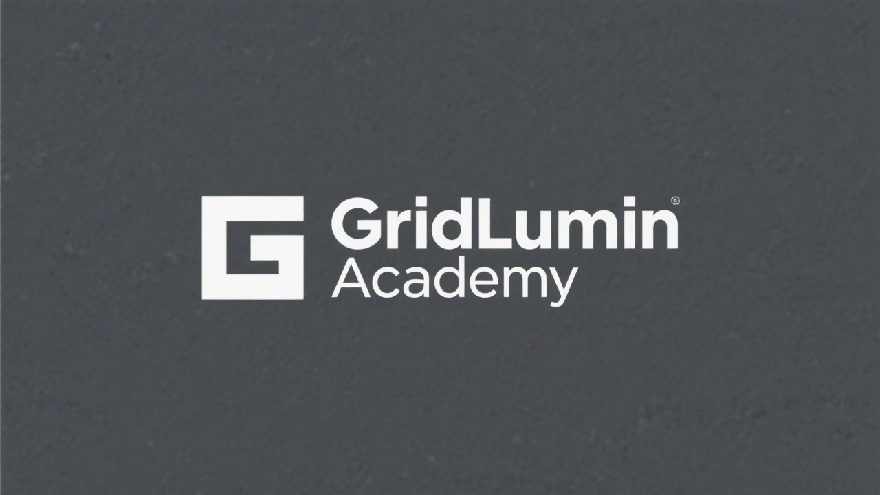 Simple rectangular wordmark logo reading GridLumen Academy in modern sans-serif, clean strokes and balanced spacing, designed for a bright digital design school brand.